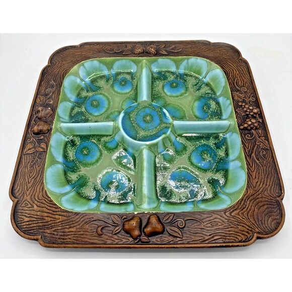 Vintage Treasure Craft Serving Tray Divided Platter MCM Green/Turquoise 13.5” - Picture 11 of 12